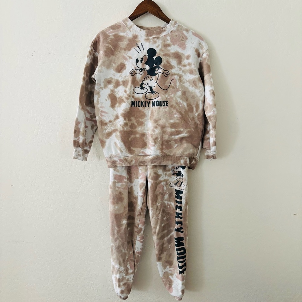 Mickey Mouse Kids Tie-Dye Sweatshirt and Pants Set Tan White Size 12 /‎ 14